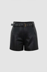 Faux Leather Shorts With Belt
